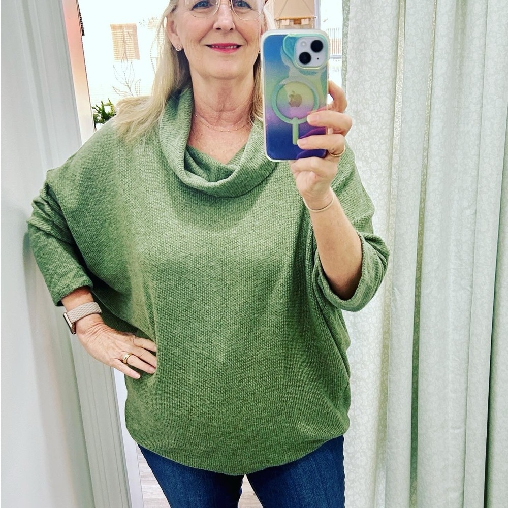 Beautiful and super soft made in the USA Cowl neck plus sized sweater!
